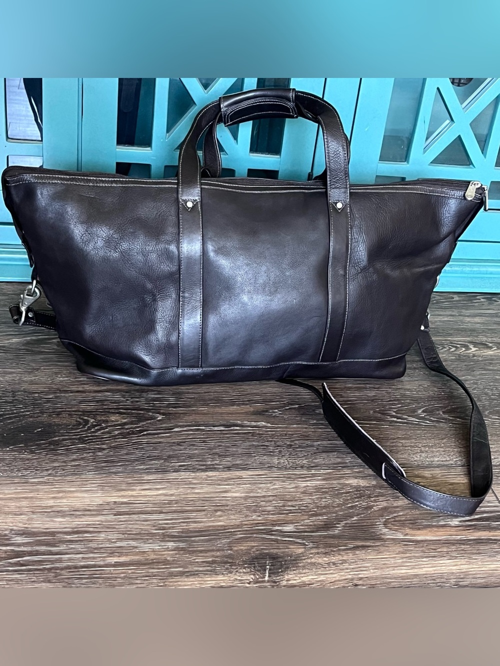 Piel Chocolate Brown Leather Duffle Bag